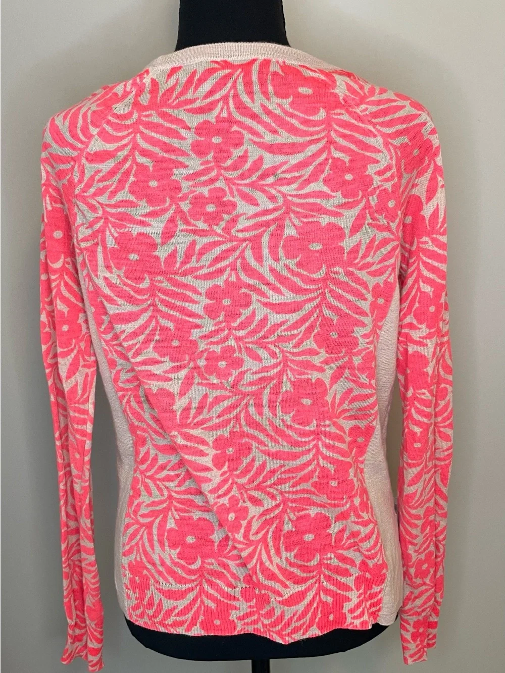 J. Crew Cream and Neon Pink Floral Lightweight Sweater - Picture 2 of 4